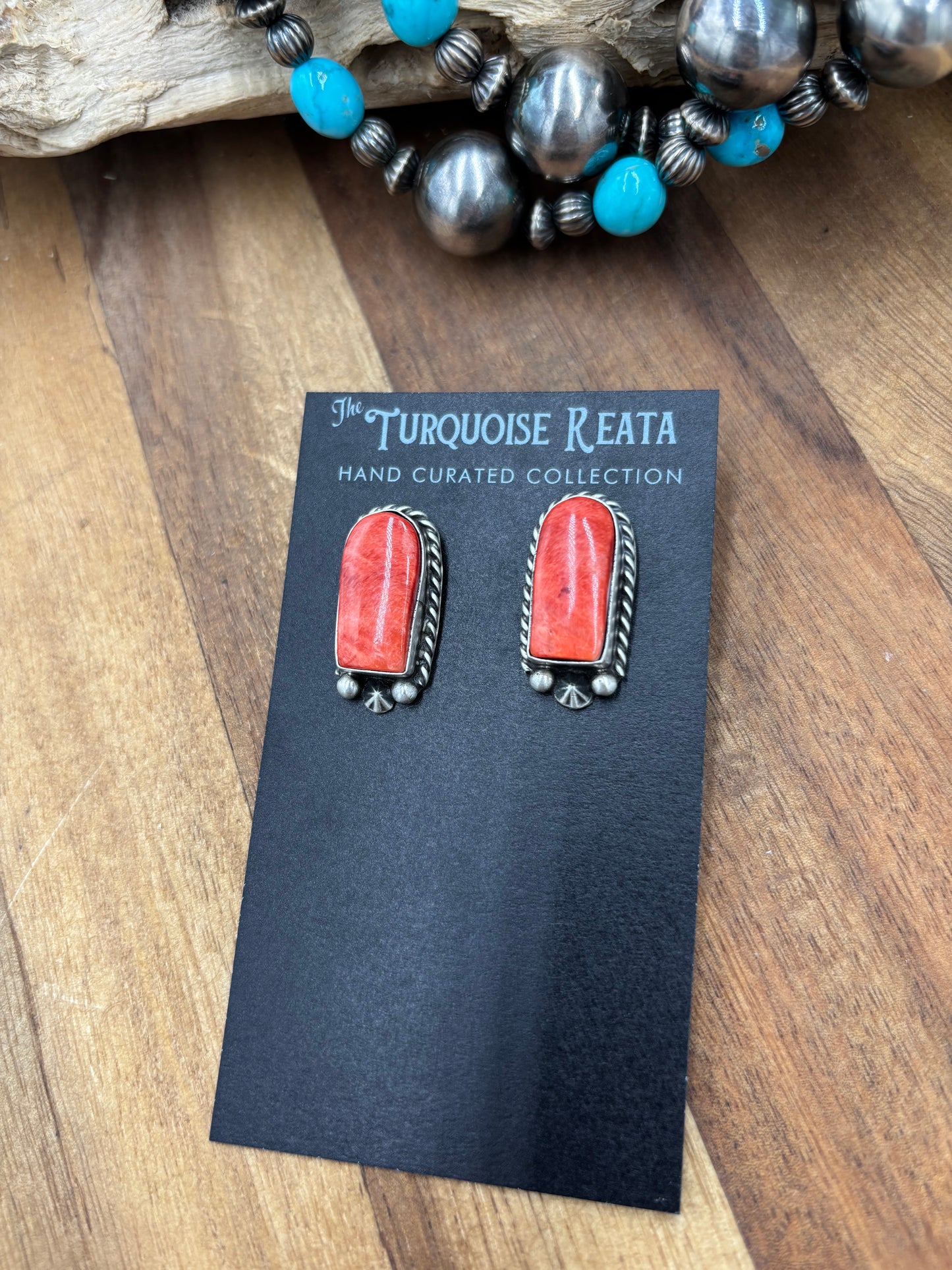 Red Spiny #826-7E Earrings by Chassity Belone, Navajo