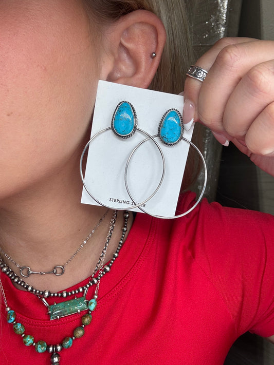 Kingman Turquoise Hoop #726 Earrings by Elouise Kee, Navajo