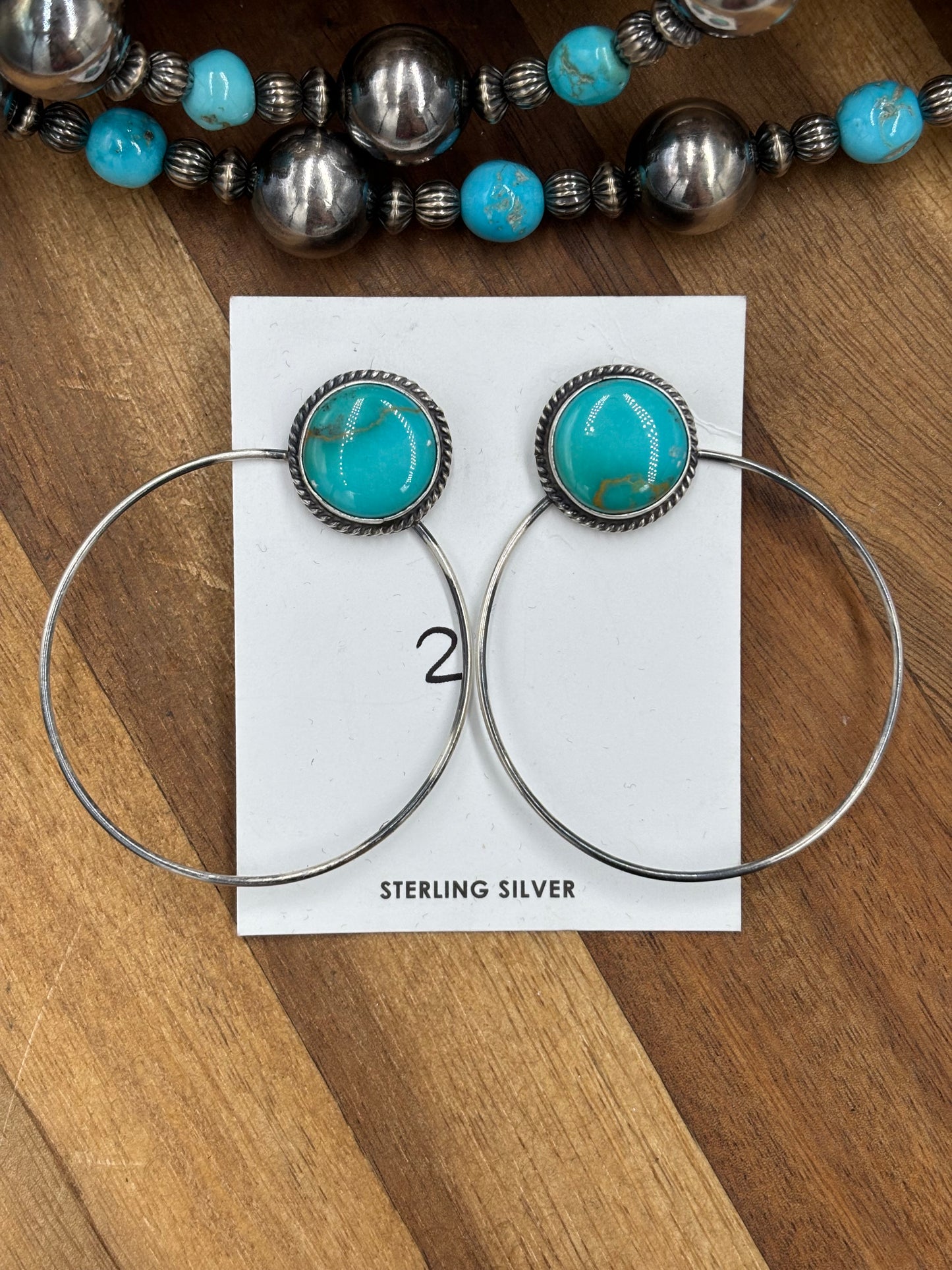 Kingman Turquoise Hoop #2 Earrings by Elouise Kee, Navajo