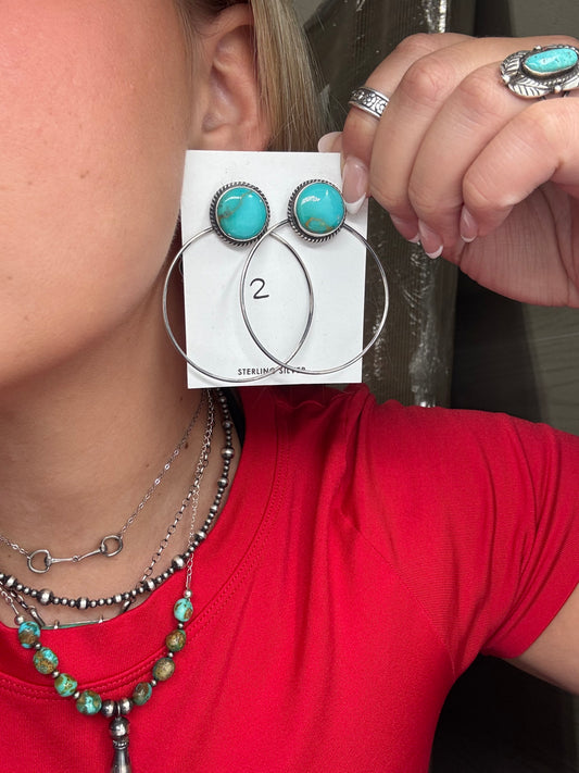 Kingman Turquoise Hoop #2 Earrings by Elouise Kee, Navajo