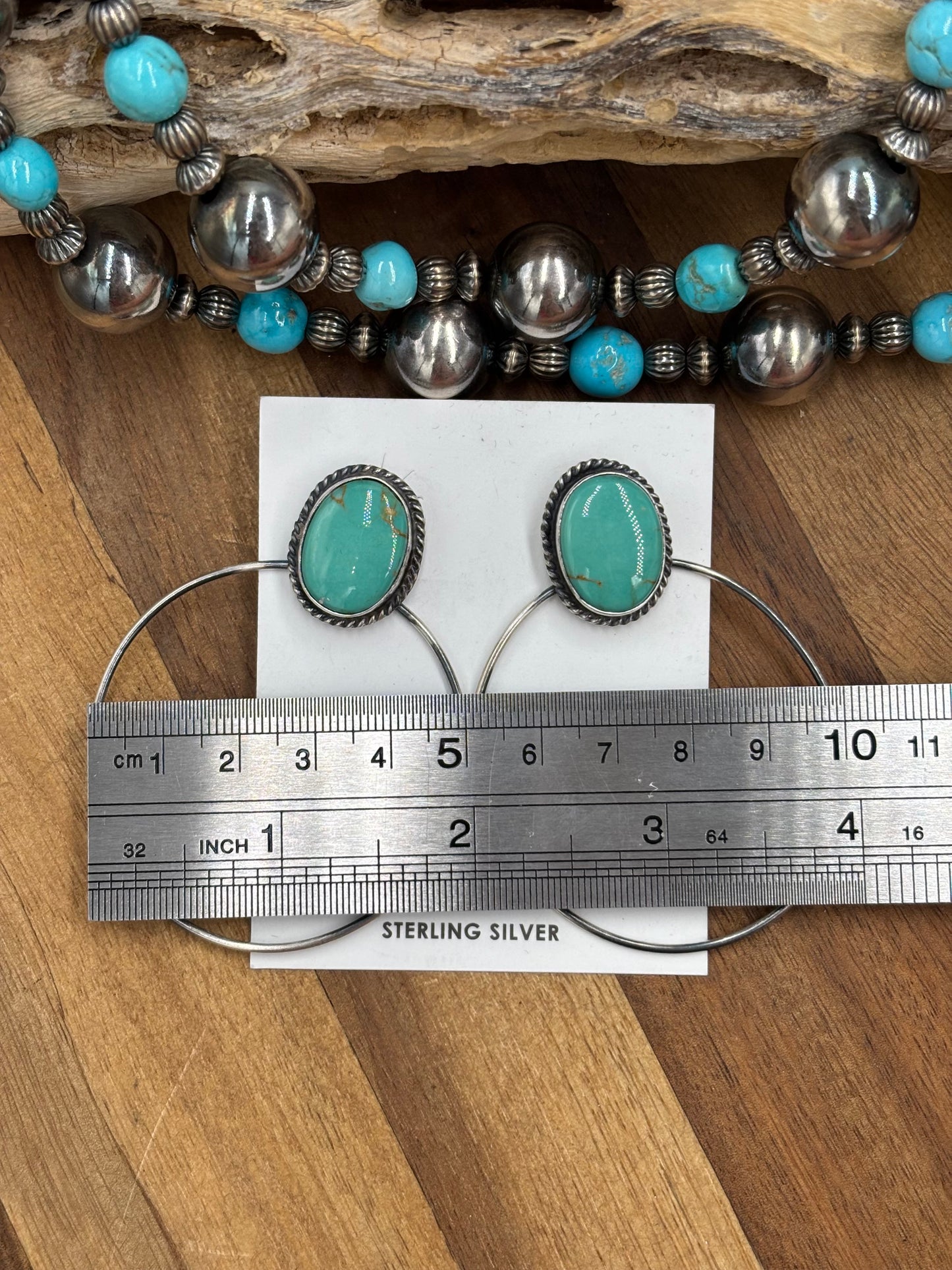 Kingman Turquoise Hoop #6 Earrings by Elouise Kee, Navajo