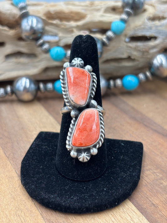 Red Spiny #9826-6 Adjustable Ring by Eugene Belone, Navajo