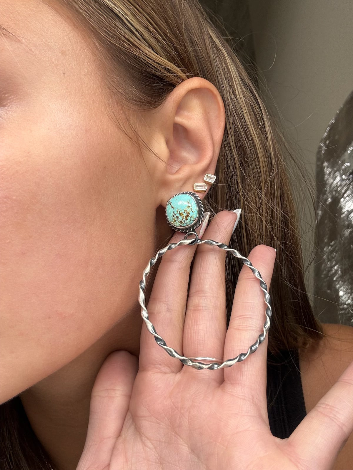 Mine #8 #812-4A Hoop Earrings by Elouise Kee, Navajo