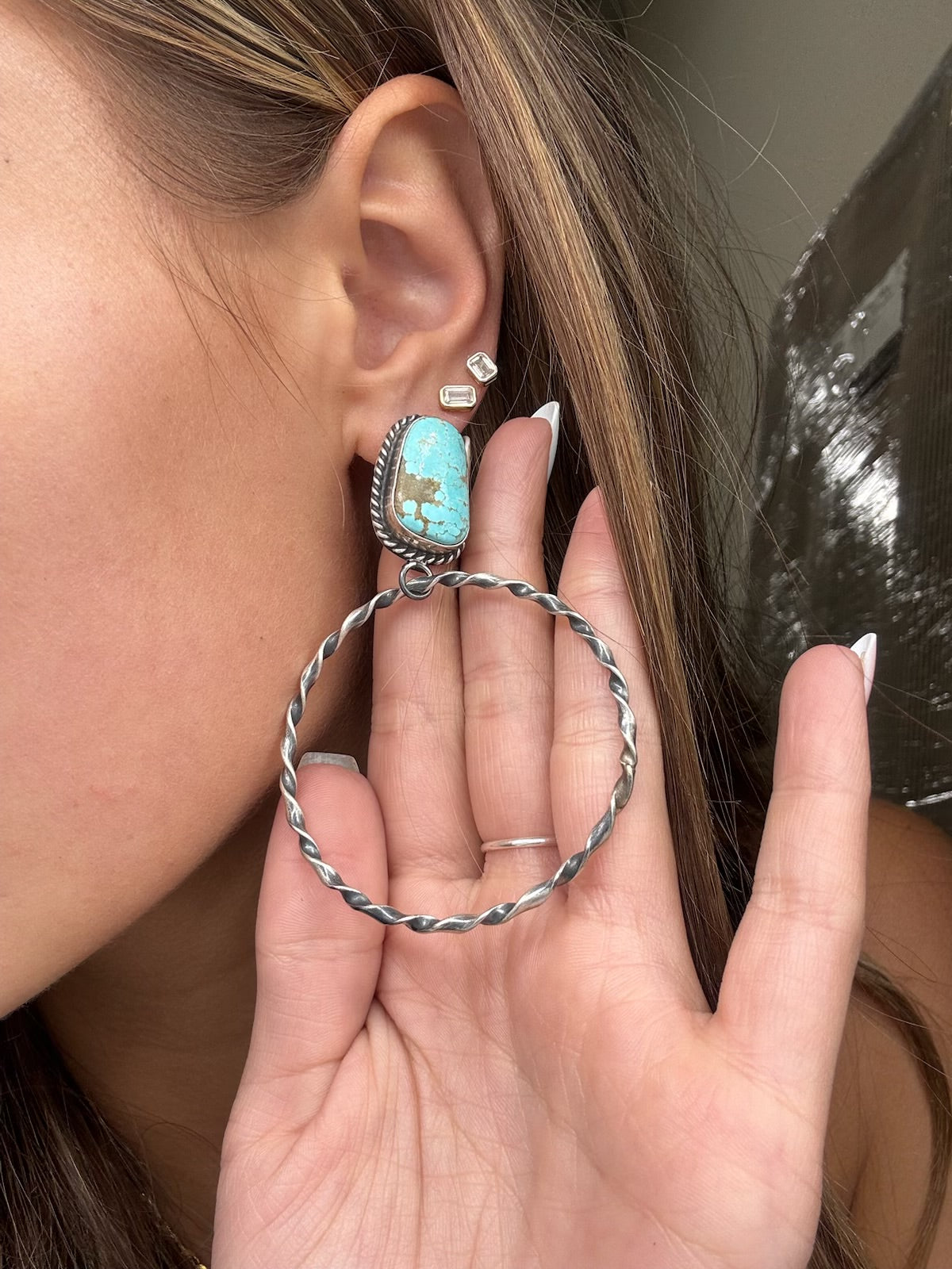 Mine #8 #812-3C Hoop Earrings by Elouise Kee, Navajo