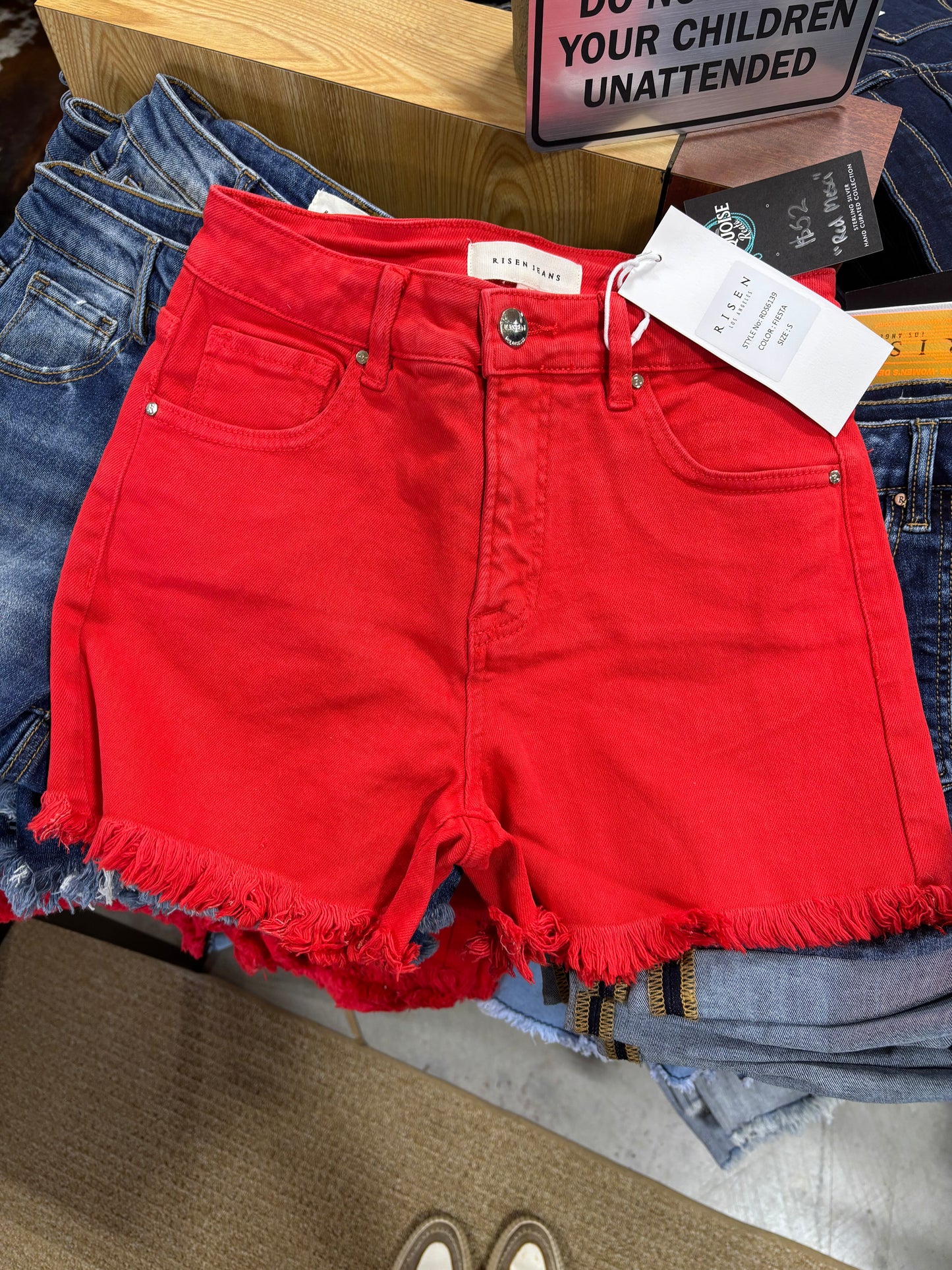The Red Mesa High Rise Fray Hem Shorts