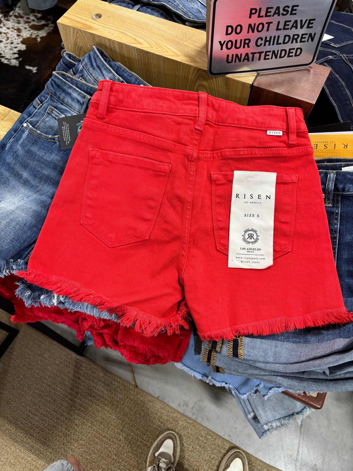 The Red Mesa High Rise Fray Hem Shorts