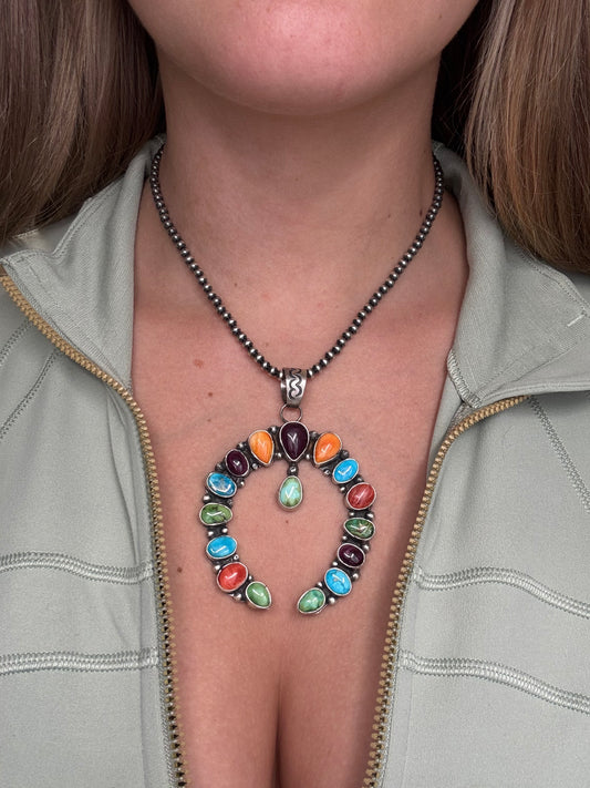 Rainbow Multi Stone #926-1 Naja Pendant by Ella Peter, Navajo Red, Orange, Purple Spiny, Sonoran Gold, & Turquoise