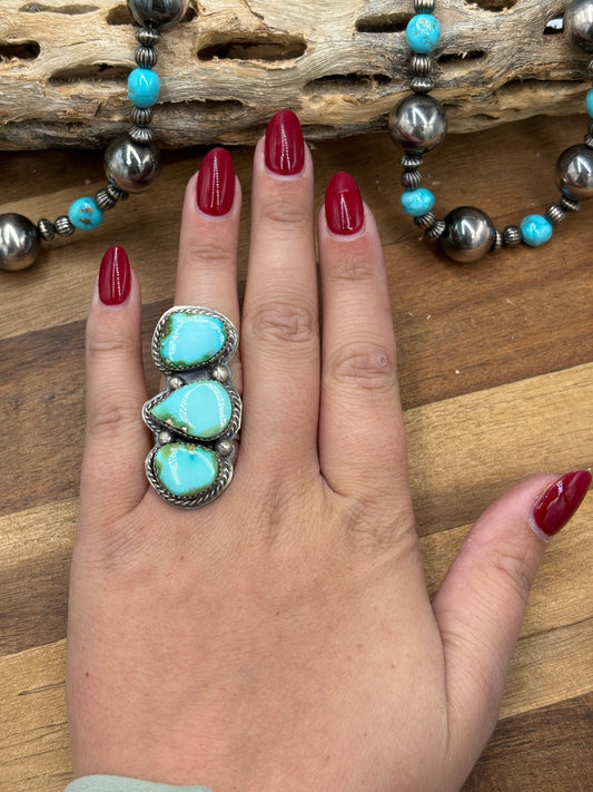 Sonoran Gold #926-2 Three Stone Ring Size 8 by Boyd Ashley, Navajo
