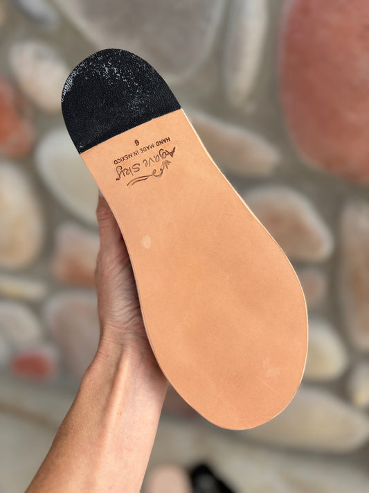 The Nadia- Handmade Cowhide Slip-On Sandals Salt & Pepper Black/White