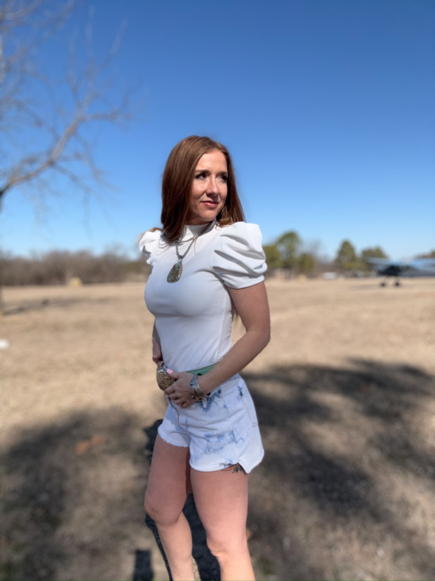 The Victoria White Puff Sleeve Bodysuit Top