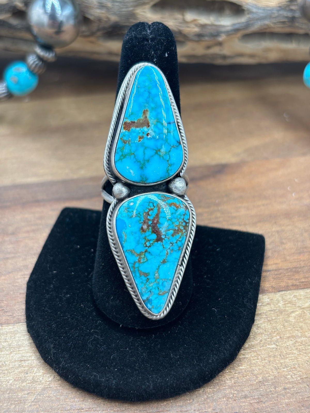 Turquoise #927-6 Polychrome Webbed Kingman Ring Size 8.5