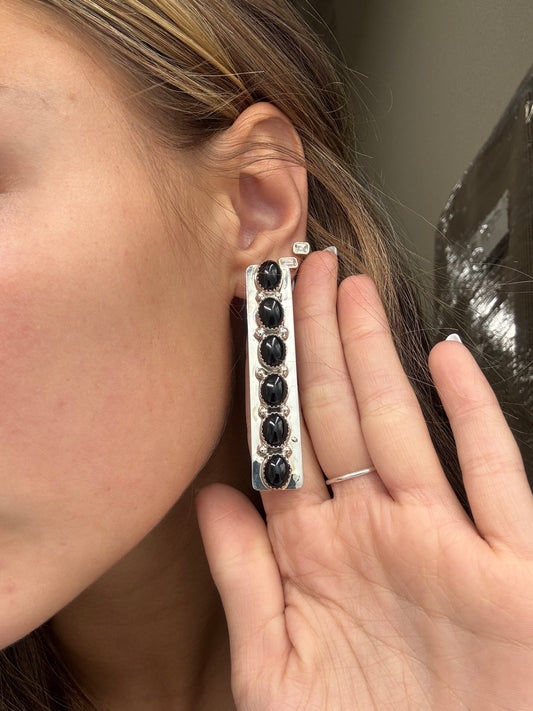 Black Onyx #825-1 Earrings by Jody Tsosie, Navajo