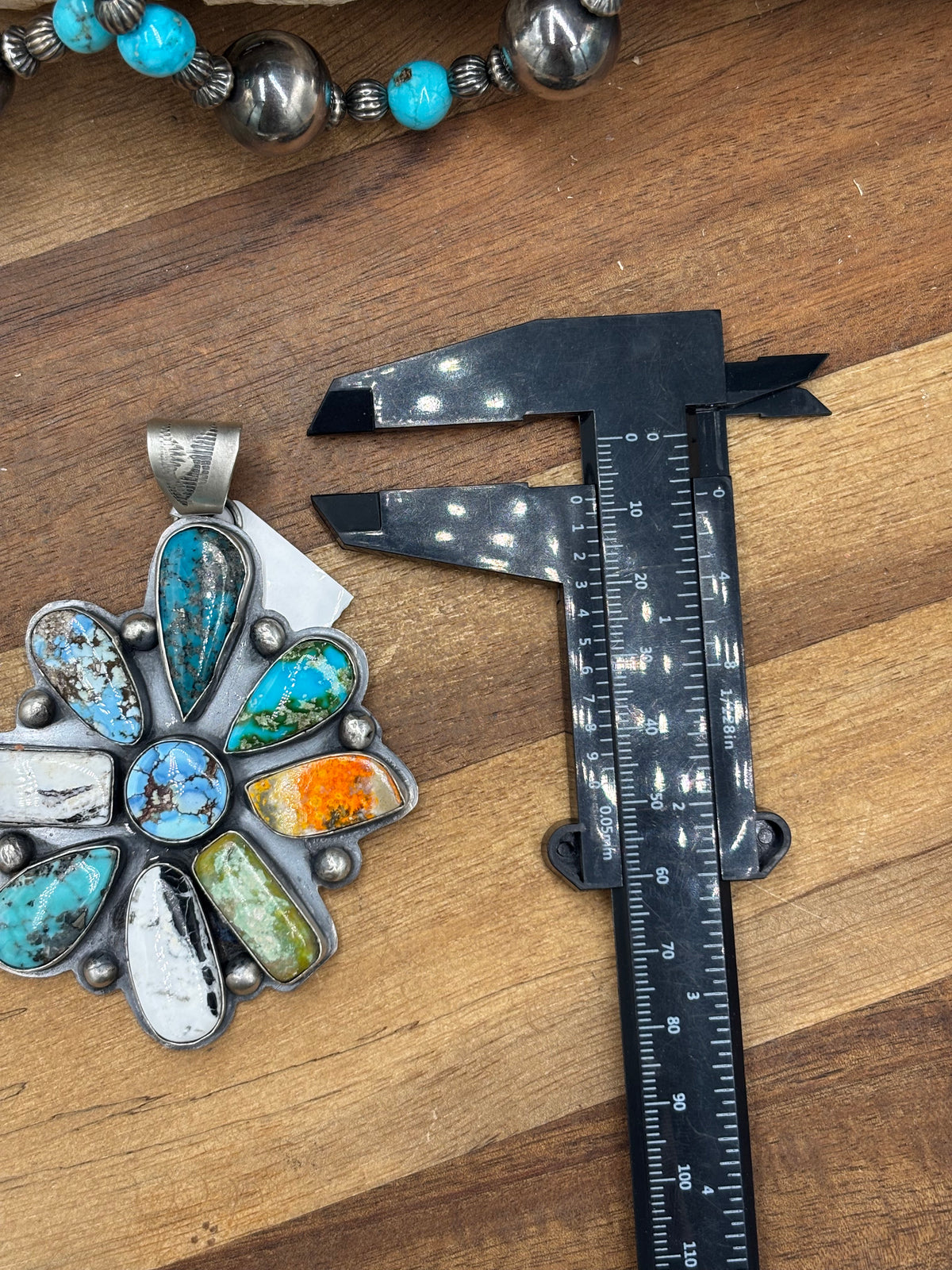Multi-Stone #930-19 Cluster Pendant Turquoise, Bumblee Jasper, White Buffalo, Golden Hills, Sonoran Gold