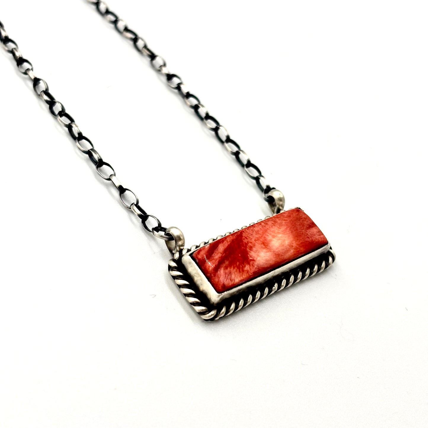 16" Red Spiny Oyster Bar Necklace By Johnny Dixon, Navajo
