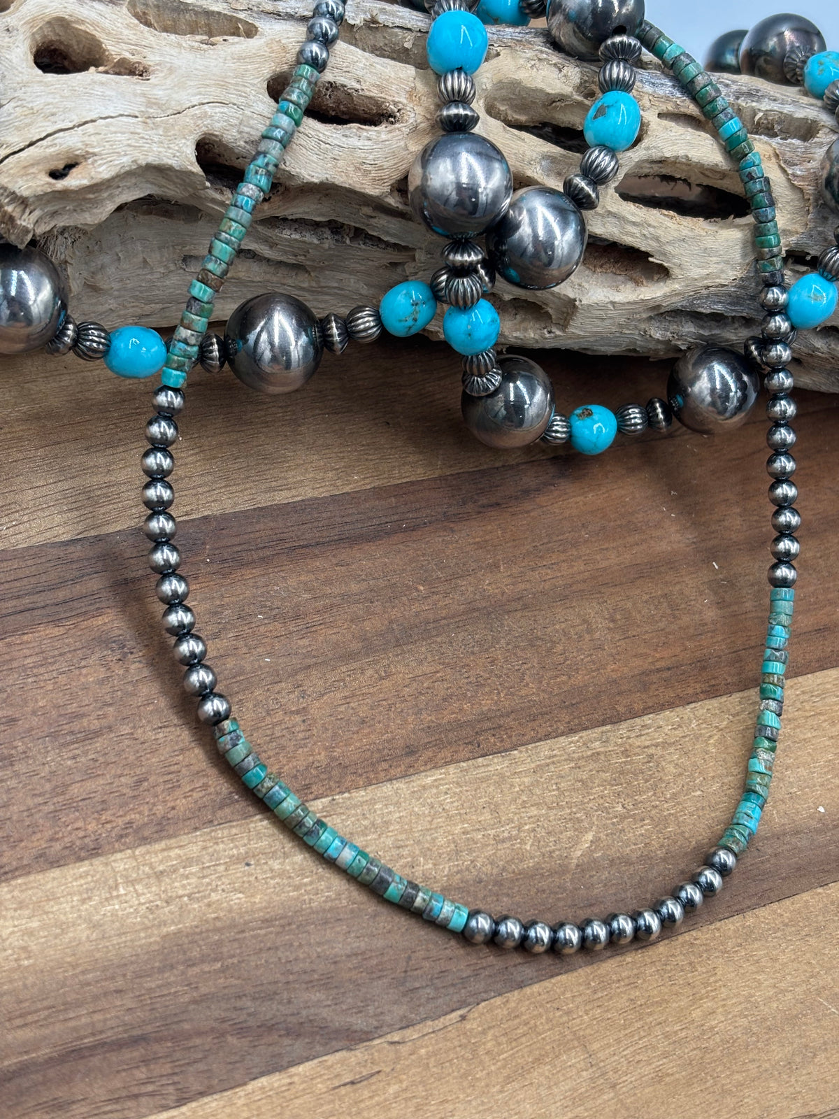18" 5mm Turquoise #926-14 & Sterling Silver Pearl Necklace