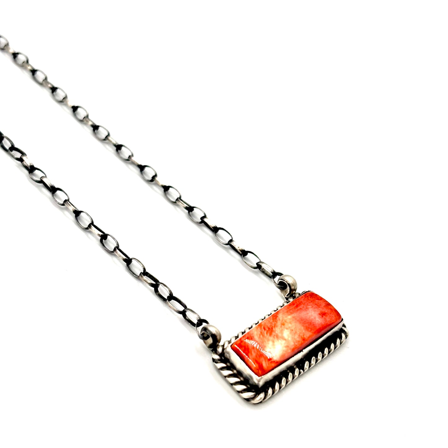 16" Red Spiny Oyster Bar Necklace By Johnny Dixon, Navajo