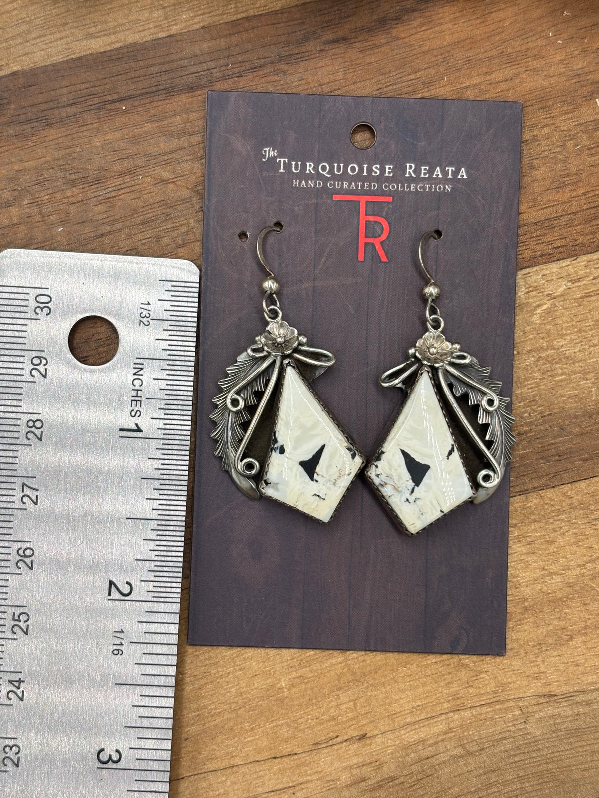 White Buffalo #101-3 Squash Blossom, Earrings, Ring, & Cuff Set
