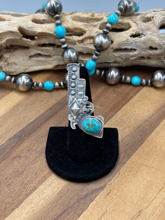 Turquoise #101-24 Pistola Adjustable Ring by Timothy Yazzie, Navajo