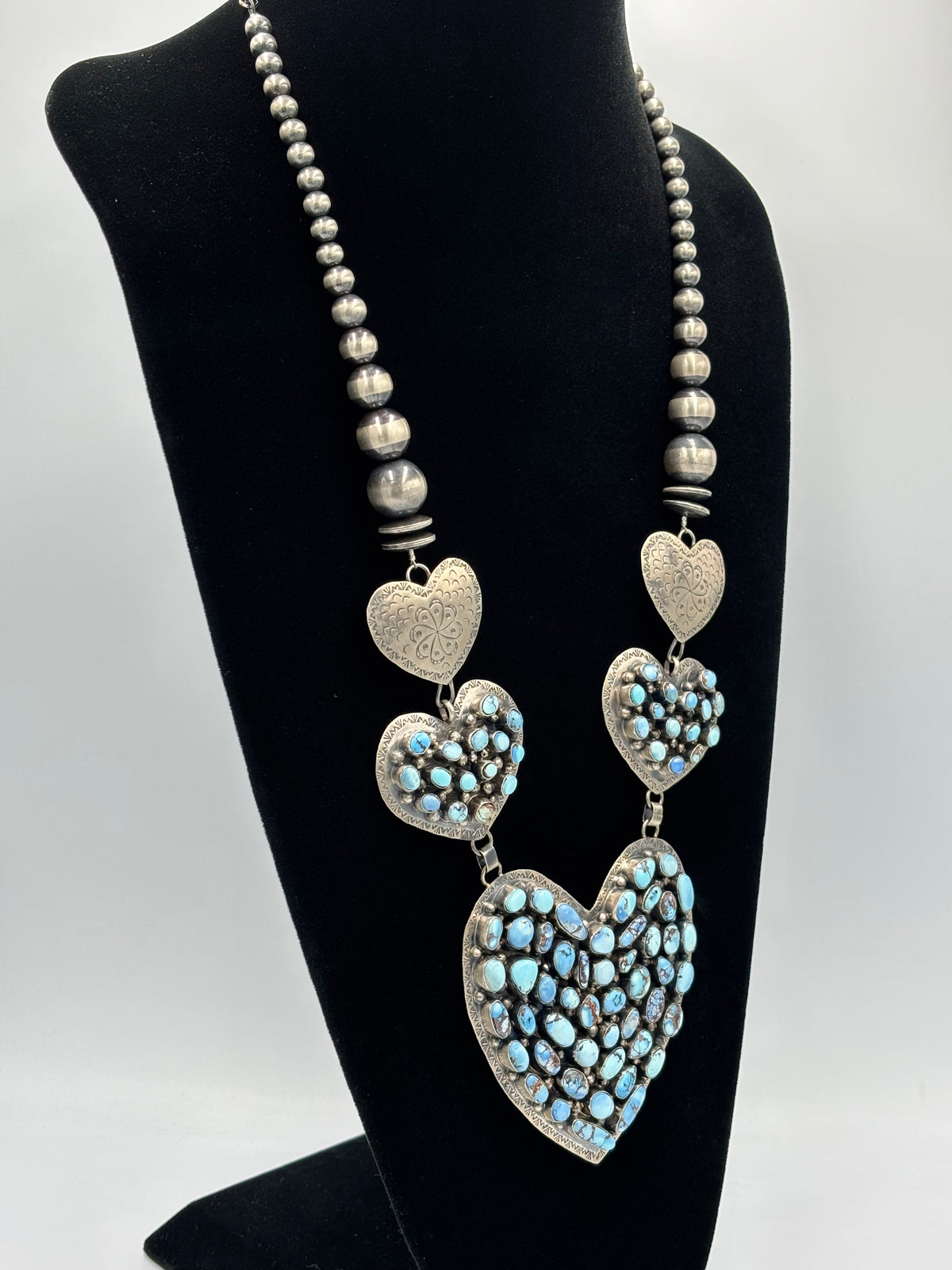 Golden Hills #917-22 Heart Necklace by Kathleen Yazzie, Navajo