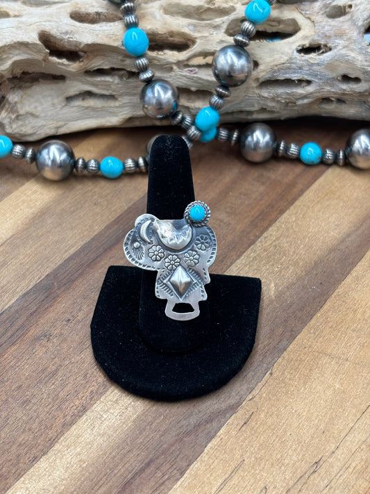 Turquoise #101-23 Saddle Adjustable Ring by Timothy Yazzie, Navajo