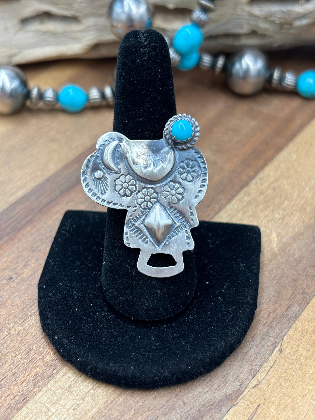 Turquoise #101-23 Saddle Adjustable Ring by Timothy Yazzie, Navajo