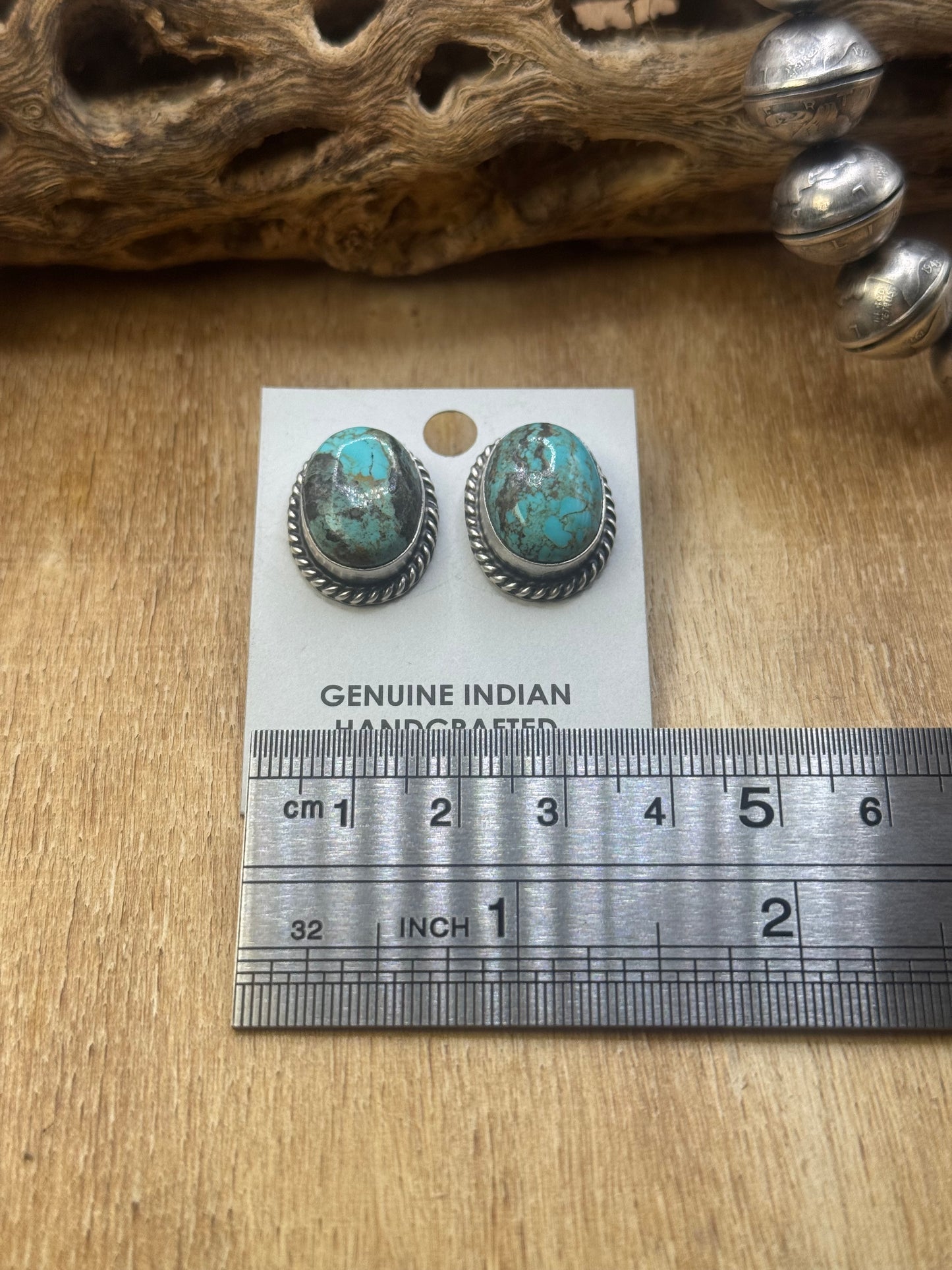 Kingman Turquoise Stud Earrings C by Judith Dixon, Navajo