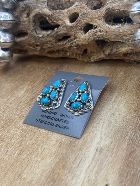 Kingman Turquoise Earrings A by Melvin Chee, Navajo