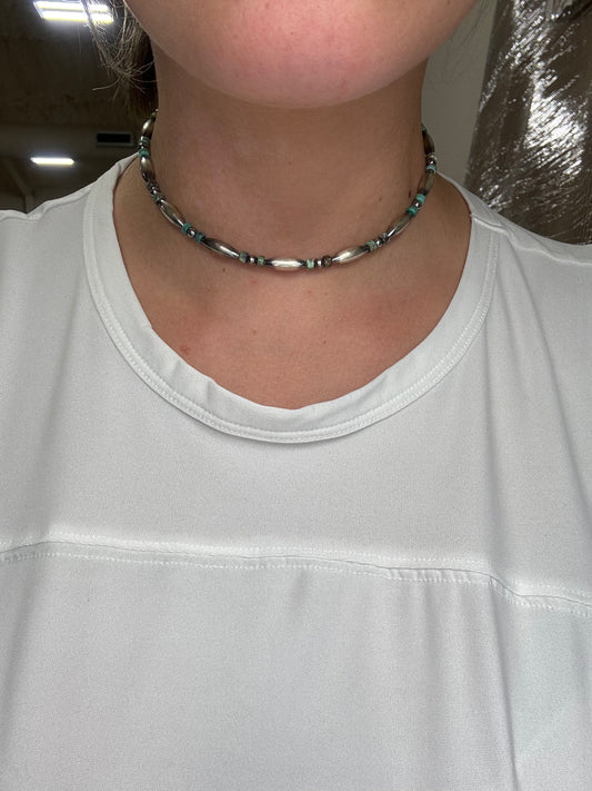 14" Torpedo #101-17 & Turquoise Sterling Silver Pearl Necklace