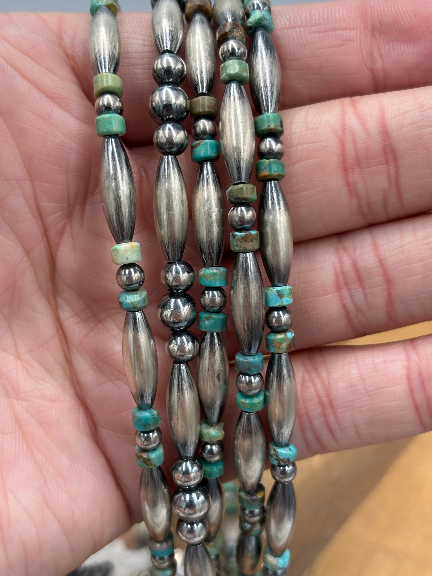 14" Torpedo #101-17 & Turquoise Sterling Silver Pearl Necklace
