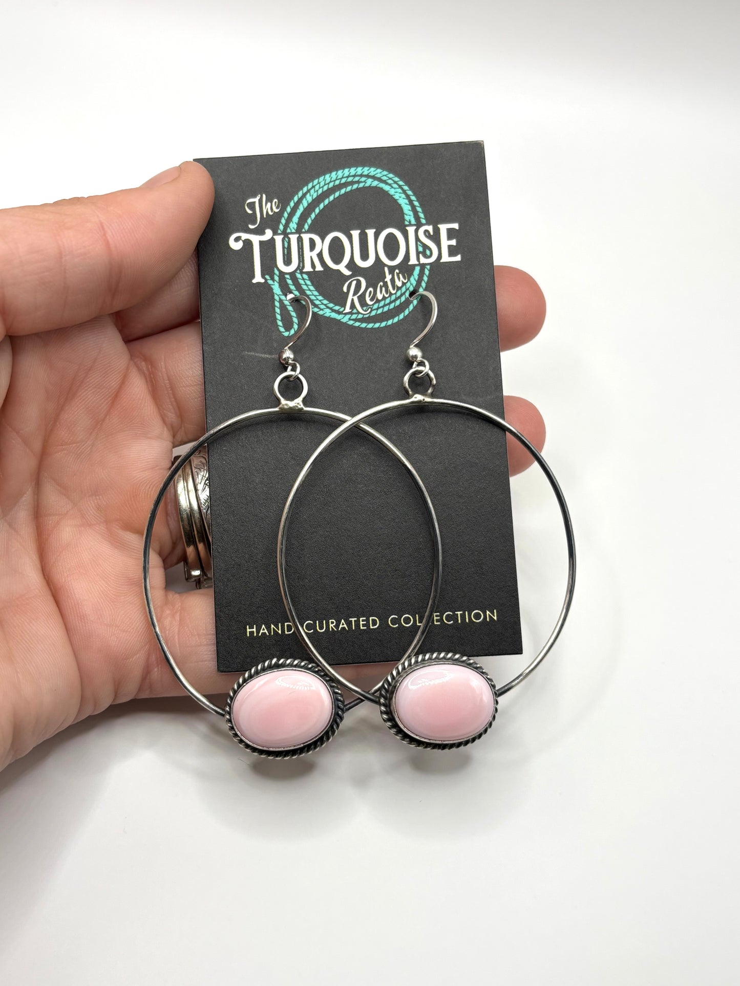 Pink Conch Hoop Earrings by Elouise Kee Navajo