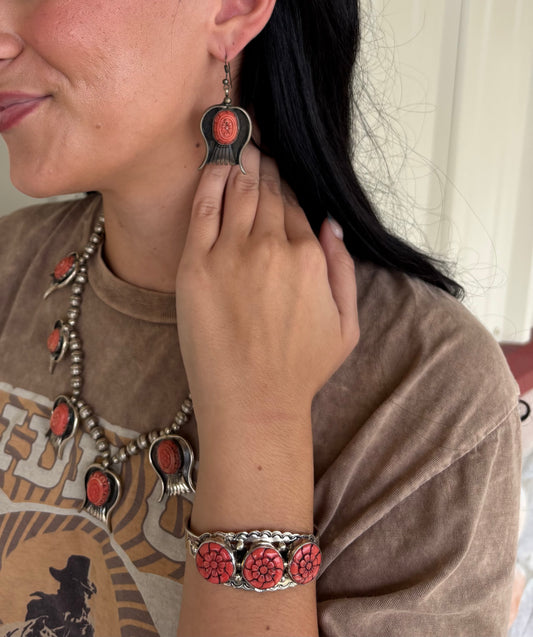 Pink Coral #101-9 Statement Necklace Set by S Ray