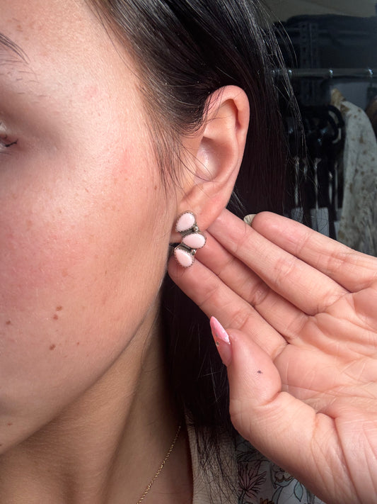 Pink Conch Stud Earrings #A by Maxine Ramirez, Navajo