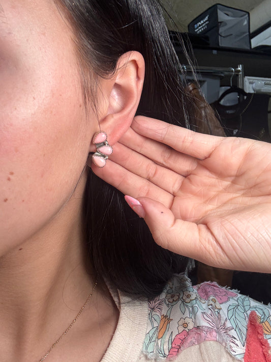 Pink Conch Stud Earrings #C by Maxine Ramirez, Navajo
