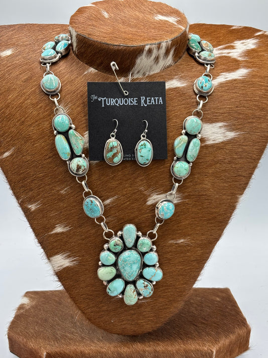 Carico Lake #101-7 Turquoise Statement Necklace Set by Ella Peter, Navajo