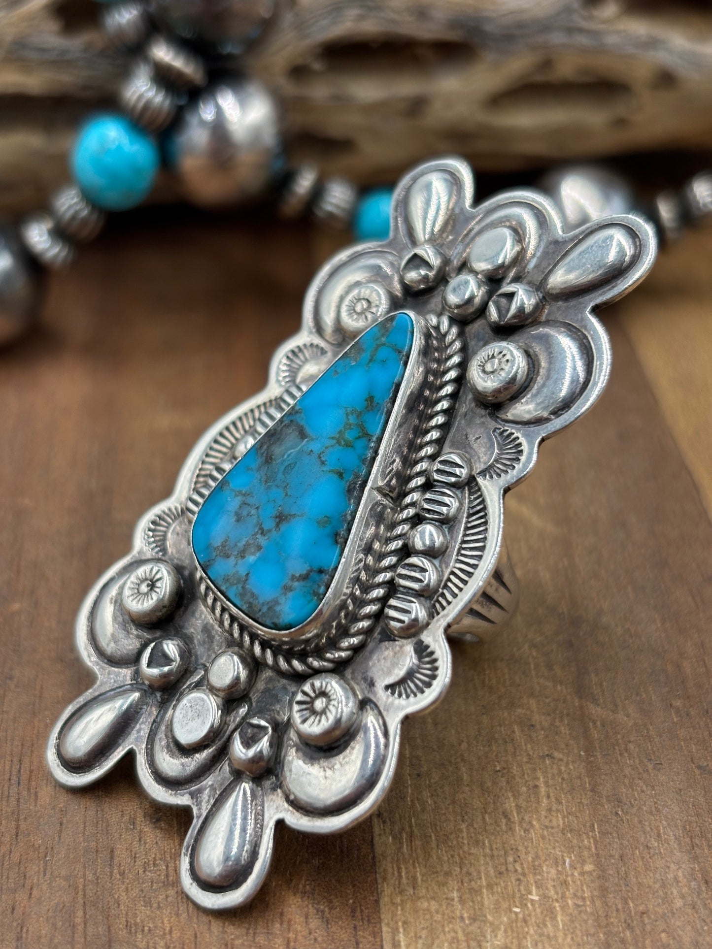 Webbed Turquoise #1030-6 Ring Size 9.75 by S, Navajo