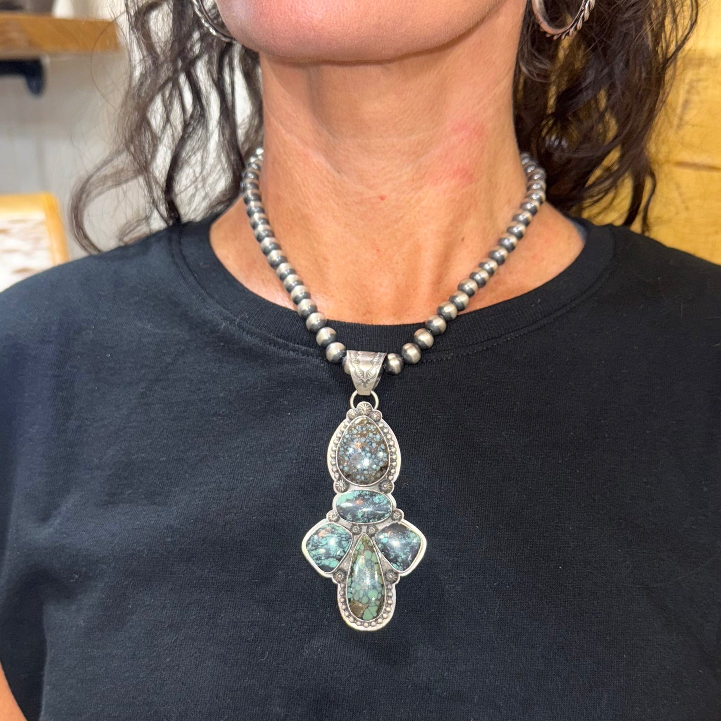 5 Stone Tree Frog And Emerald Valley Pendant By Ned Nez, Navajo