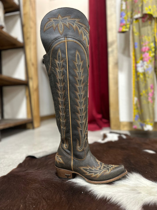 Lane Lexington OTK Black Crackle Dark Chocolate Boot Sizes 6, 6.5