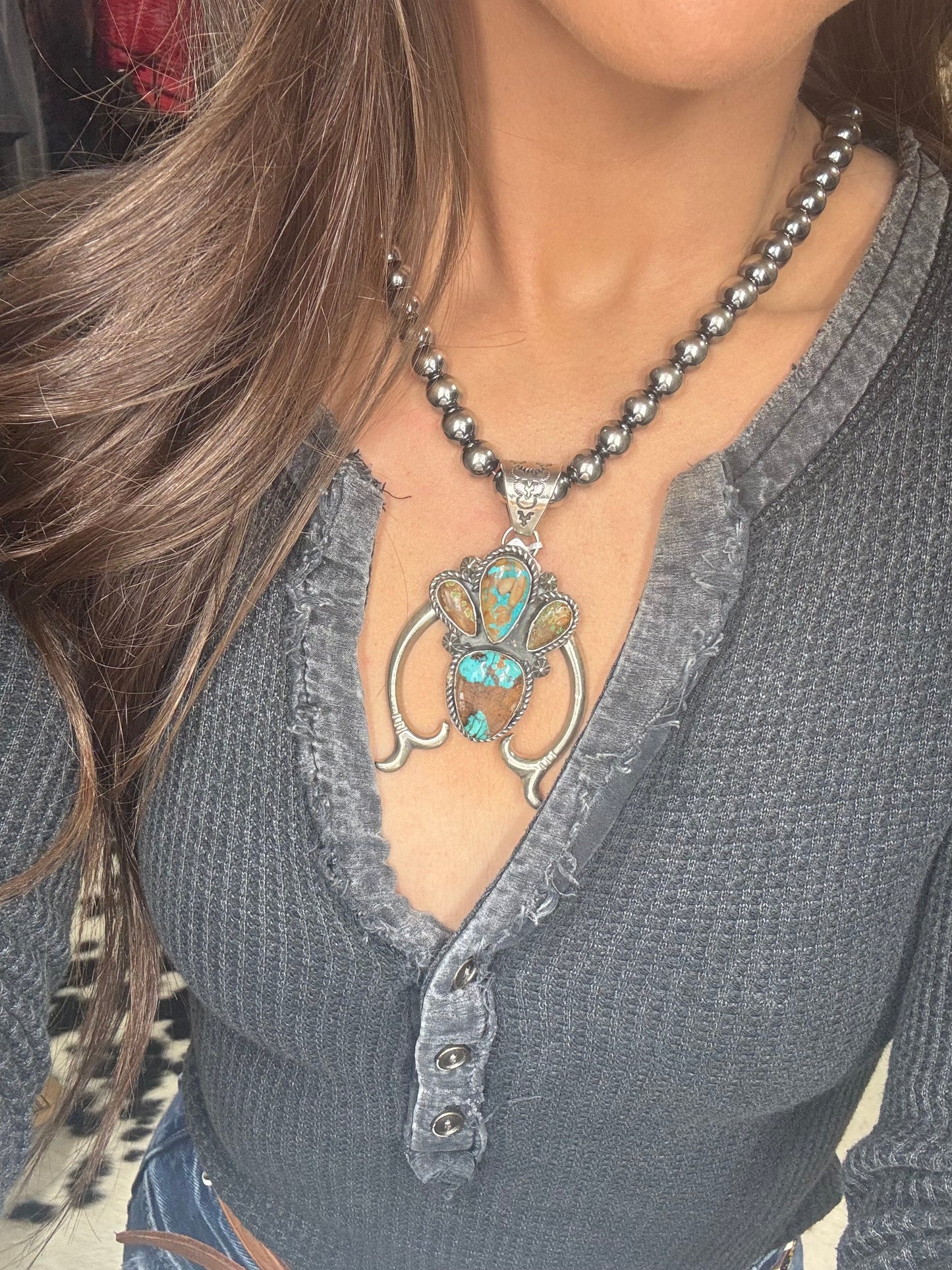 Turquoise Naja Pendant by Ned Nez, Navajo