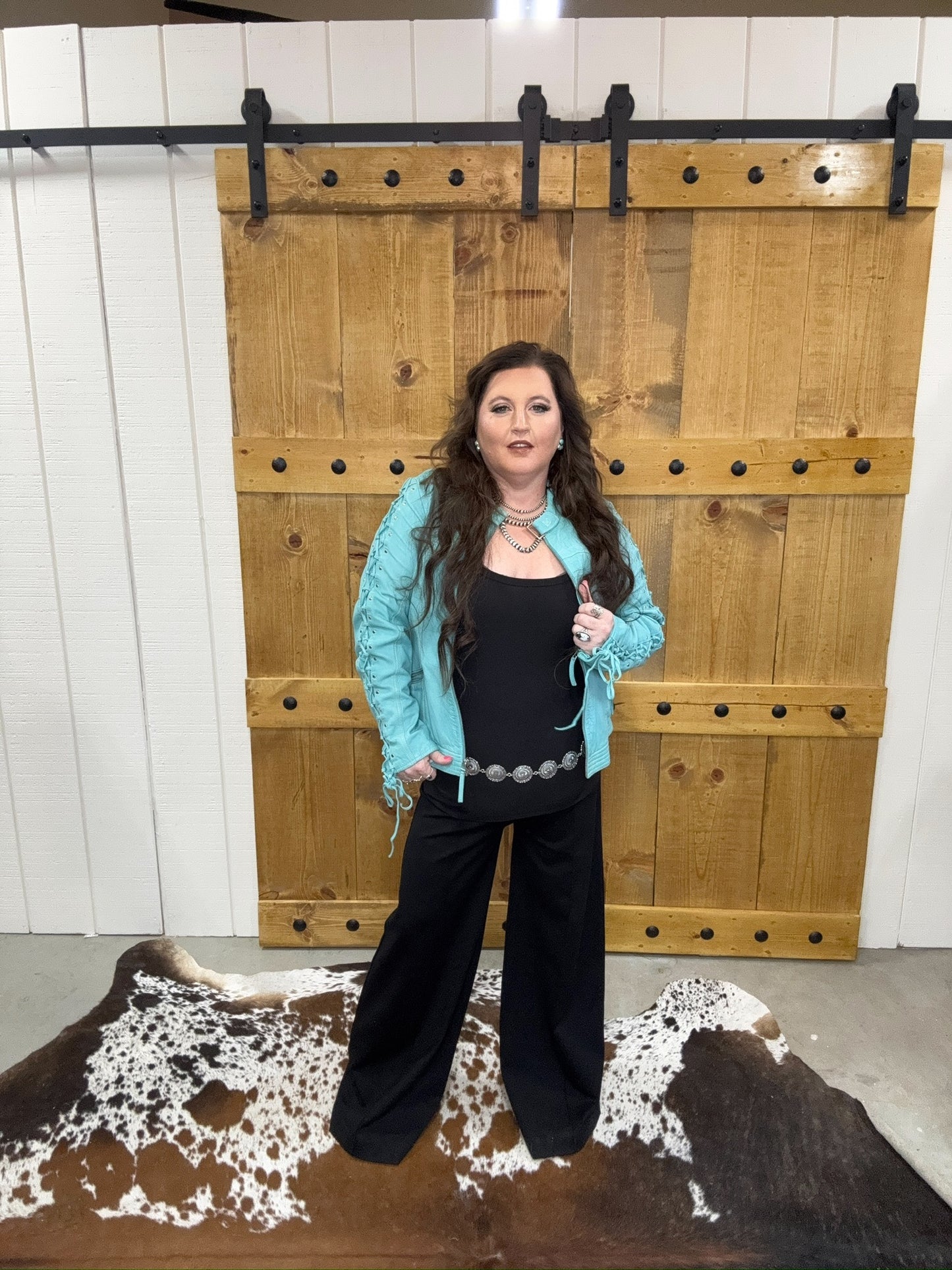 Scully Turquoise Lace Up Leather Jacket