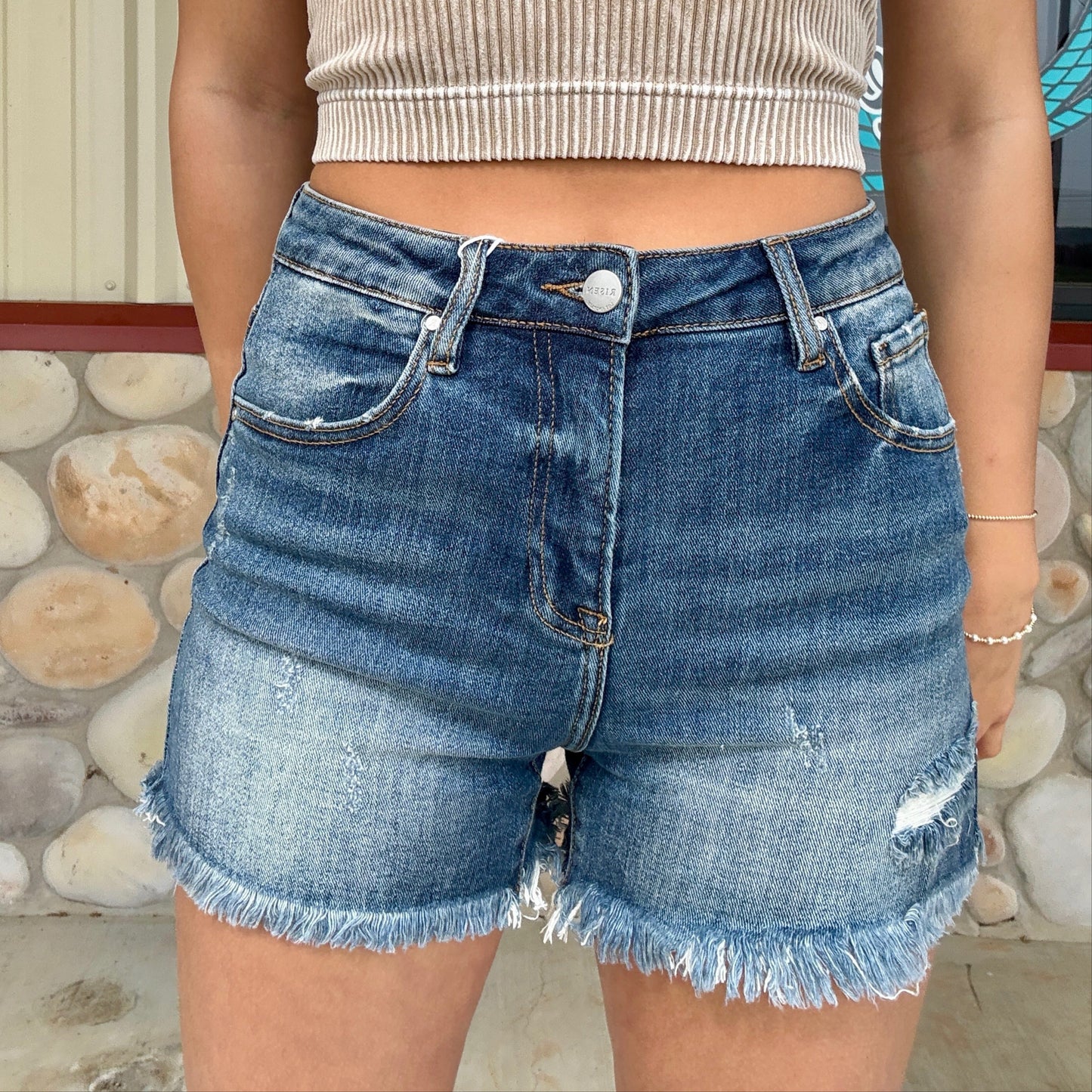 The Steph – Dark Wash High Rise Shorts