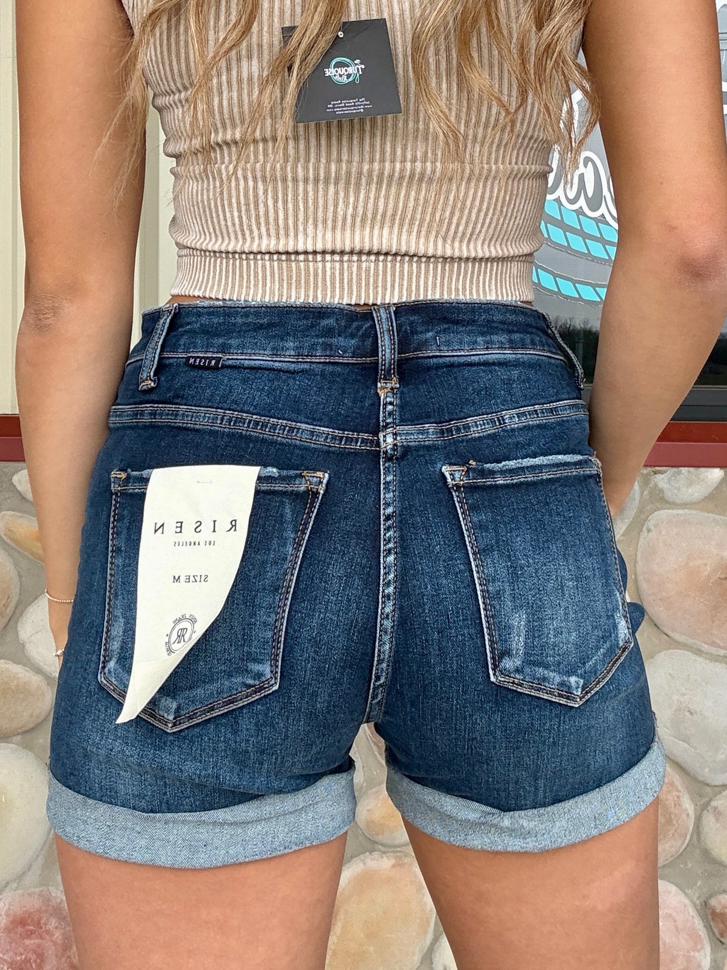 The Emma – High Rise Button Down Fly Turn Back Cuff Shorts
