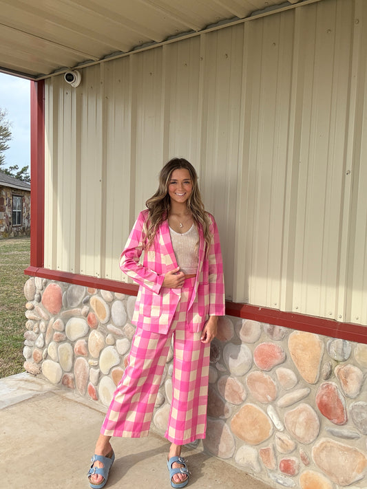 The Rosie Pink Gingham Pant & Blazer Set