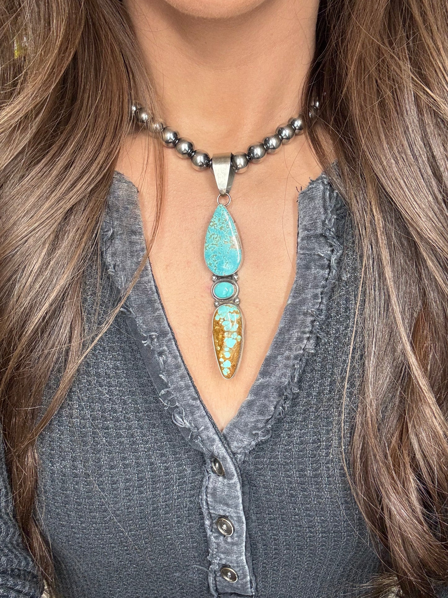 Three Stone Turquoise Pendant "A"