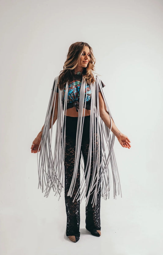 777 White Leather Cape