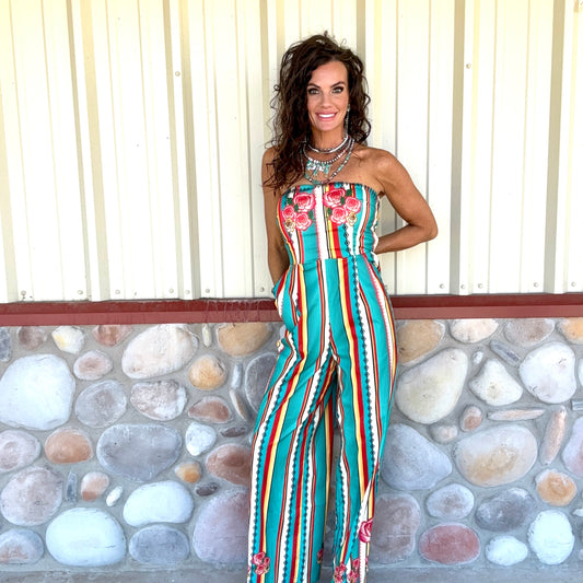 The Wildflower Serape Sunset Strapless Jumper