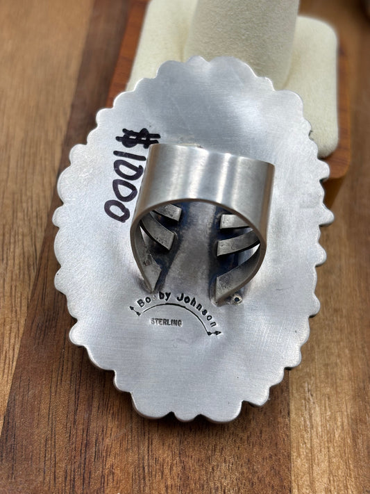 White Water Turquoise Cluster Ring Size 10 by Bobby Johnson, Navajo