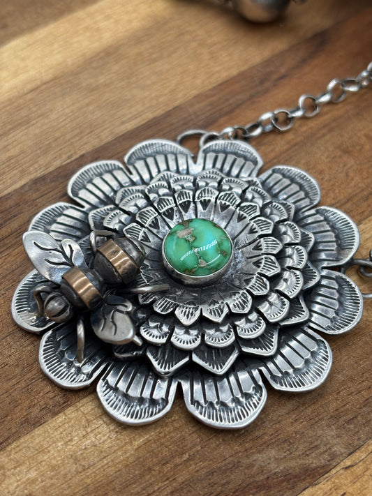 Sonoran Gold Bee Necklace by Russel Sam, Navajo