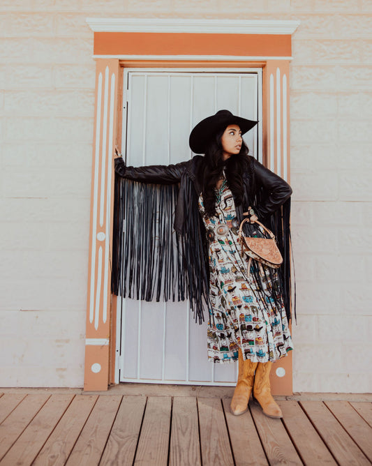 The Hannah Mae Black Fringe Leather Jacket (Regular & Plus Size)