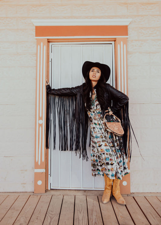 The Hannah Mae Black Fringe Leather Jacket (Regular & Plus Size)
