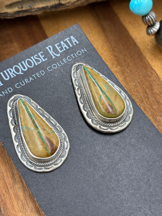 Ribbon Royston Turquoise Stud Earrings by Carlos Francisco, Navajo